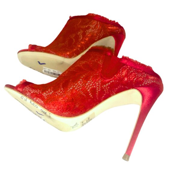 Steve Madden Kourt Lace Stiletto Mules Heels Size 7.5M Red Holiday Open Toe - Picture 5 of 5